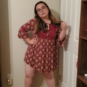 Burgundy fall print dress